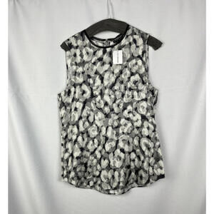 Theory Silk Floral Sleeveless Tank Blouse Black/White Size S